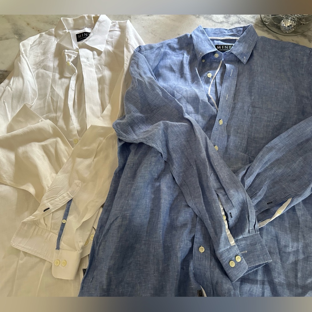 Mine Blue and White 100% Linen Shirts